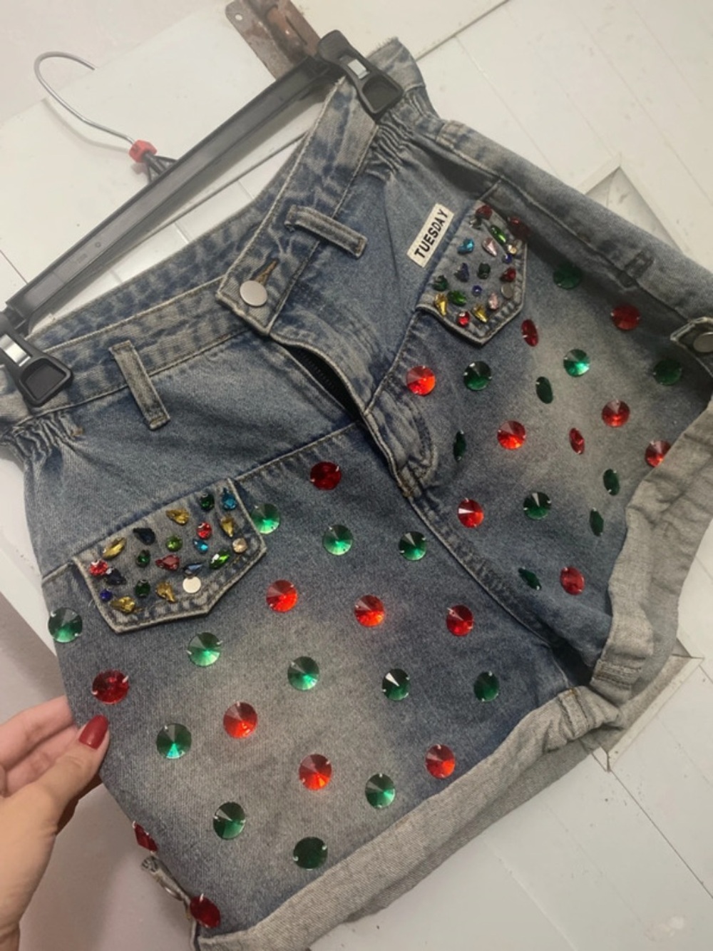 Denim Shorts with rhinestones
